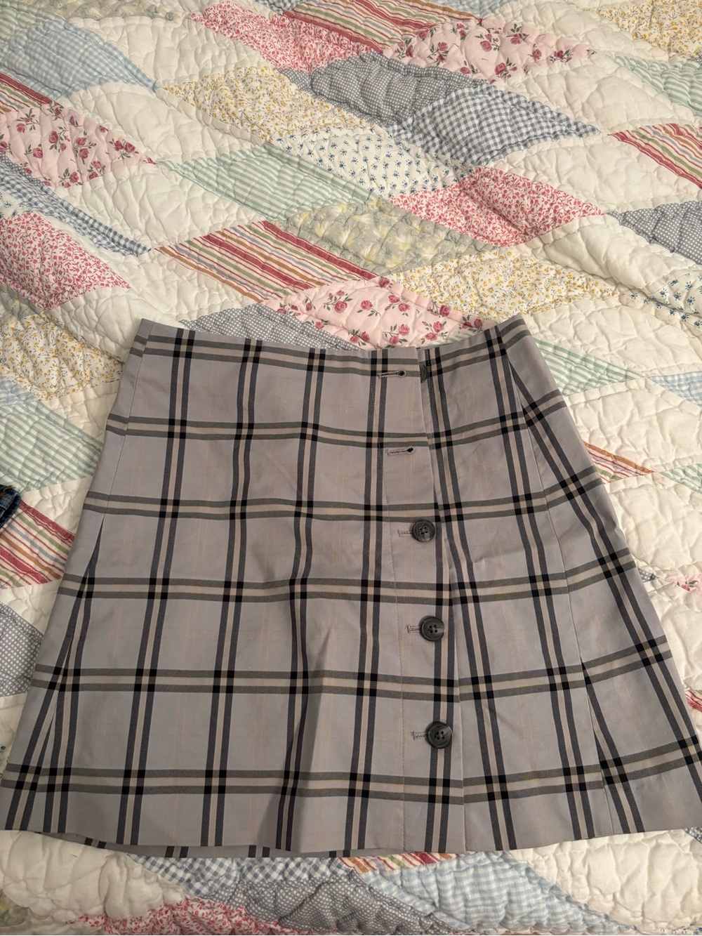 Never worn Aritzia Sunday Best Gray Plaid mini skirt Button-Front A-Line Skirt